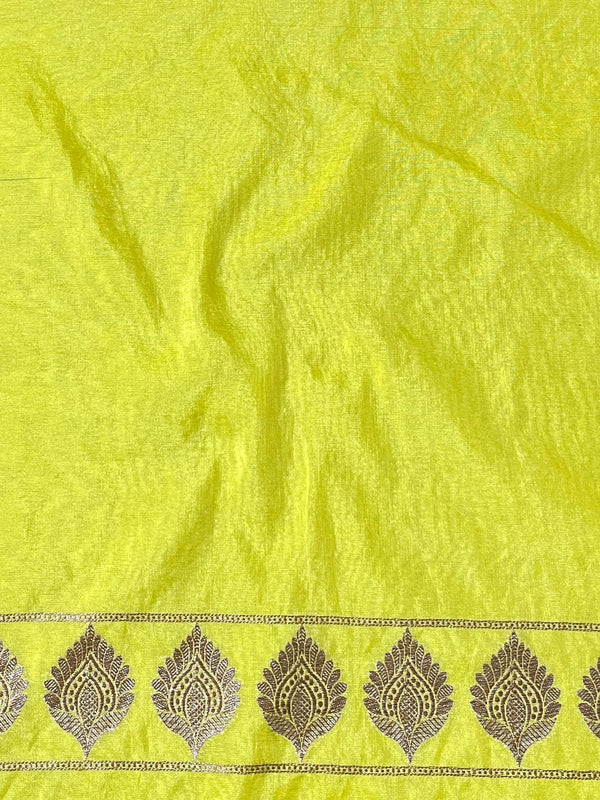 Banarasee Semi-Chiffon Antique Zari Saree-Yellow