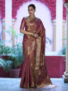 Banarasee Handloom Dual Tone Semi Silk Saree With Zari Buta Design & Floral Border-Mauve