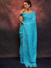 Banarasee Handloom Pure Linen Sequins Work Saree-Light Blue