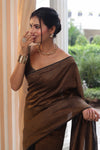 Banarasee Linen Tissue Metallic Shine Saree-Gold & Black