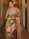 Banarasee Handwoven Dual Tone Semi Silk Saree With Zari Buti-Henna Green