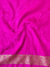 Banarasee Semi-Chiffon Antique Zari Saree Contrast Border Saree-Blue & Pink