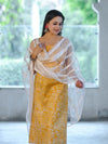 Handloom Block Printed Khadi Cotton Salwar Kameez With Dupatta Set-Yellow & White