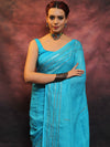 Banarasee Handloom Pure Linen Sequins Work Saree-Light Blue