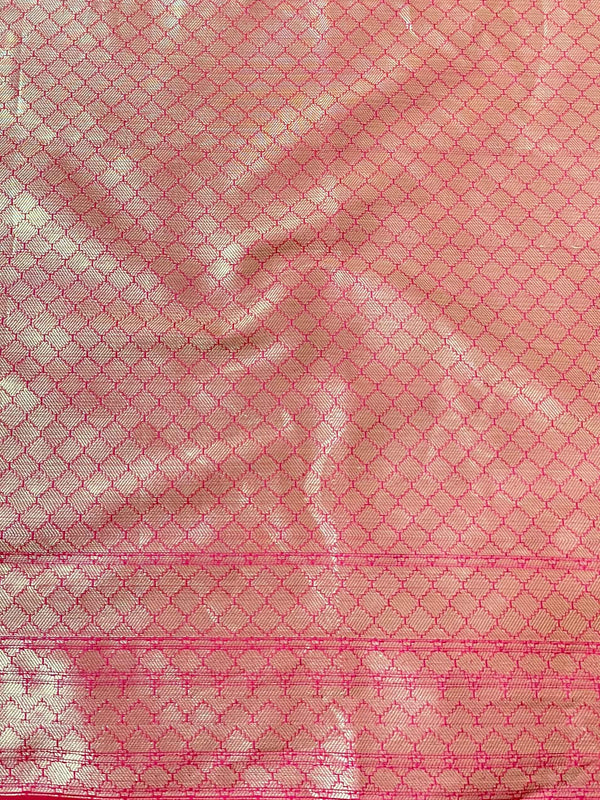 Banarasee Handwoven Semi Silk Saree With Zari Buti Design-Pink