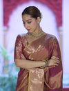Banarasee Handloom Dual Tone Semi Silk Saree With Zari Buta Design & Floral Border-Mauve