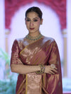 Banarasee Handloom Dual Tone Semi Silk Saree With Zari Buta Design & Floral Border-Mauve