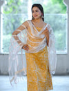 Handloom Block Printed Khadi Cotton Salwar Kameez With Dupatta Set-Yellow & White