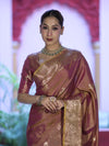 Banarasee Handloom Dual Tone Semi Silk Saree With Zari Buta Design & Floral Border-Mauve