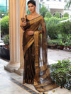 Banarasee Linen Tissue Metallic Shine Saree With Hand Embroidered Cutdana & Zari Work-Black (Gold Tone)