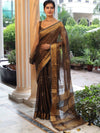 Banarasee Linen Tissue Metallic Shine Saree With Hand Embroidered Cutdana & Zari Work-Black (Gold Tone)