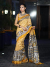 Bhagalpur Cotton Silk Ghichha Work Saree With Madhubani Print-Mustard Yellow