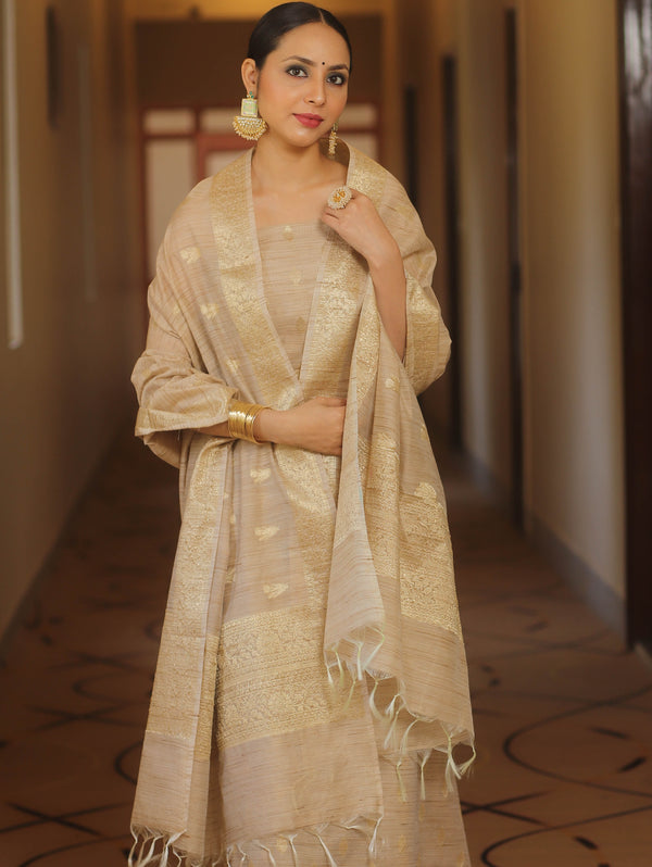 Banarasee Ghichha Cotton Salwar Kameez Fabric With Dupatta-Beige