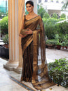 Banarasee Linen Tissue Metallic Shine Saree With Hand Embroidered Cutdana & Zari Work-Black (Gold Tone)