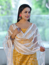 Handloom Block Printed Khadi Cotton Salwar Kameez With Dupatta Set-Yellow & White