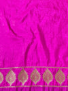 Banarasee Semi-Chiffon Antique Zari Saree Contrast Border Saree-Yellow & Pink