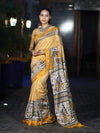 Bhagalpur Cotton Silk Ghichha Work Saree With Madhubani Print-Mustard Yellow