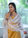 Handloom Block Printed Khadi Cotton Salwar Kameez With Dupatta Set-Yellow & White