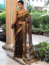 Banarasee Linen Tissue Metallic Shine Saree With Hand Embroidered Cutdana & Zari Work-Black (Gold Tone)
