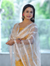 Handloom Block Printed Khadi Cotton Salwar Kameez With Dupatta Set-Yellow & White