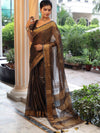 Banarasee Linen Tissue Metallic Shine Saree With Hand Embroidered Cutdana & Zari Work-Black (Gold Tone)