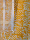 Handloom Block Printed Khadi Cotton Salwar Kameez With Dupatta Set-Yellow & White