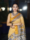 Bhagalpur Cotton Silk Ghichha Work Saree With Madhubani Print-Mustard Yellow