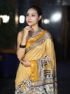 Bhagalpur Cotton Silk Ghichha Work Saree With Madhubani Print-Mustard Yellow