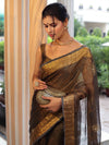 Banarasee Linen Tissue Metallic Shine Saree With Hand Embroidered Cutdana & Zari Work-Black (Gold Tone)
