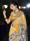 Bhagalpur Cotton Silk Ghichha Work Saree With Madhubani Print-Mustard Yellow
