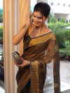Banarasee Linen Tissue Metallic Shine Saree With Hand Embroidered Cutdana & Zari Work-Black (Gold Tone)