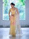 Banarasee Dual Color Organza Saree With Zari Jaal Design-Peach & Light Yellow