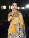Bhagalpur Cotton Silk Ghichha Work Saree With Madhubani Print-Mustard Yellow