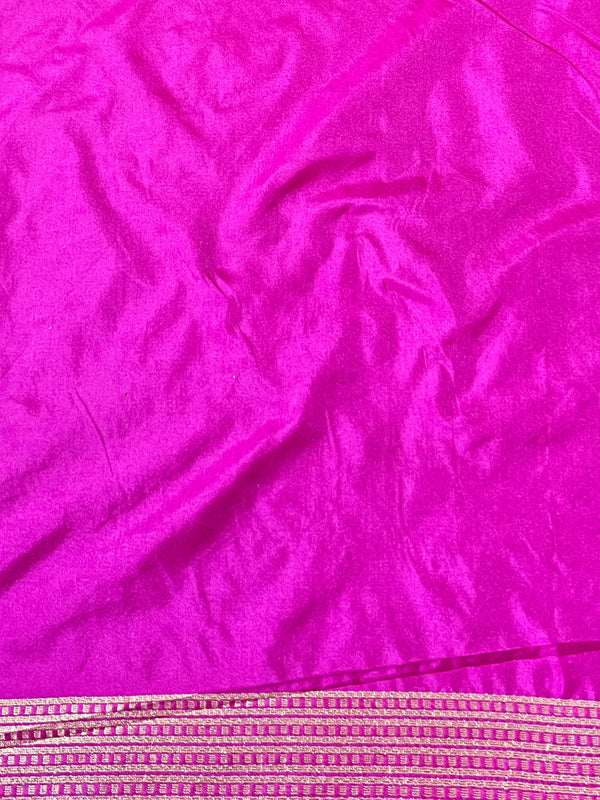 Banarasee Semi-Katan Zari Buta & Contrast Border Saree-Maroon & Pink