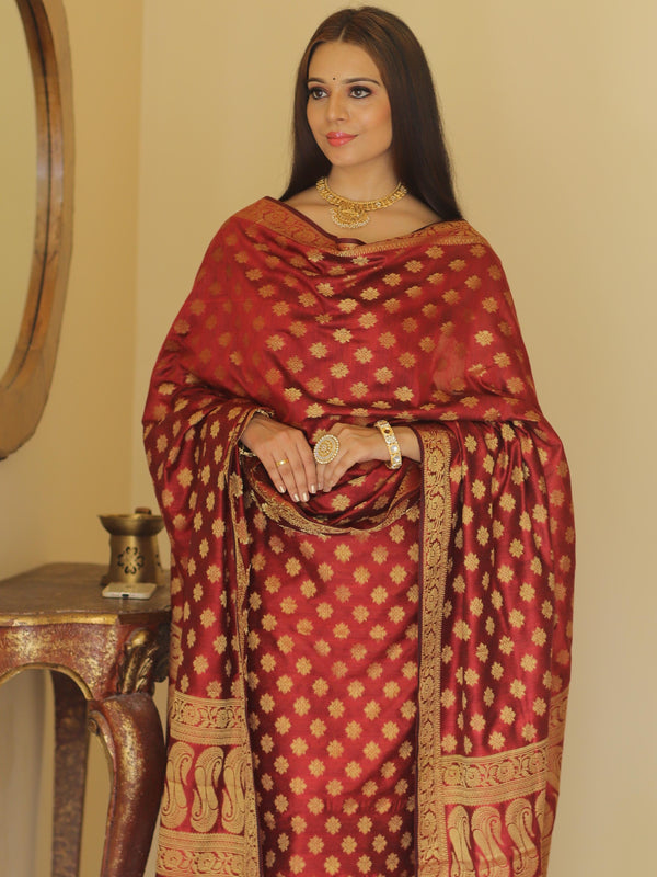 Banarasee Cotton Silk Zari Woven Salwar Kameez Dupatta Set-Maroon