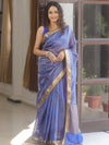 Banarasee Handwoven Striped Tissue Saree With Lace-Blue