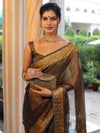 Banarasee Linen Tissue Metallic Shine Saree With Hand Embroidered Cutdana & Zari Work-Black (Gold Tone)