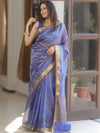 Banarasee Handwoven Striped Tissue Saree With Lace-Blue