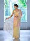 Banarasee Dual Color Organza Saree With Zari Jaal Design-Peach & Light Yellow