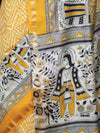 Bhagalpur Cotton Silk Ghichha Work Saree With Madhubani Print-Mustard Yellow