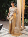 Banarasee Linen Tissue Metallic Shine Saree-Silver & Golden Yellow