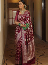 Banarasee Semi-Katan Zari Jaal Saree-Violet