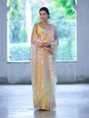 Banarasee Dual Color Organza Saree With Zari Jaal Design-Peach & Light Yellow