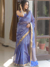 Banarasee Handwoven Striped Tissue Saree With Lace-Blue