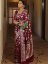 Banarasee Semi-Katan Zari Jaal Saree-Violet