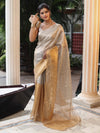 Banarasee Linen Tissue Metallic Shine Saree-Silver & Golden Yellow