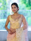 Banarasee Dual Color Organza Saree With Zari Jaal Design-Peach & Light Yellow