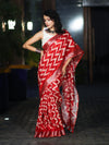 Bhagalpur Handloom Pure Linen Cotton Zig-Zag Pattern Saree-Red