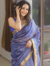 Banarasee Handwoven Striped Tissue Saree With Lace-Blue