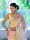 Banarasee Dual Color Organza Saree With Zari Jaal Design-Peach & Light Yellow